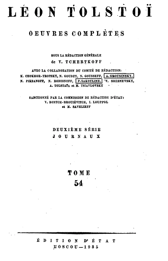 Обложка ПСС. Том 54. Дневник, записные книжки и отдельные записи, 1900-1903 гг.