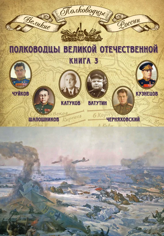 Обложка Полководцы Великой Отечественной. Книга 3. Борис Шапошников, Василий Чуйков, Михаил Катуков, Николай Ватутин, Николай Кузнецов, Иван Черняховский