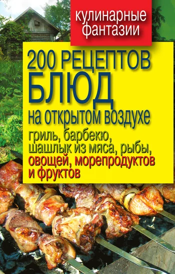 Обложка 200 рецептов блюд на открытом воздухе: гриль, барбекю, шашлык из мяса, рыбы, овощей, морепродуктов и фруктов